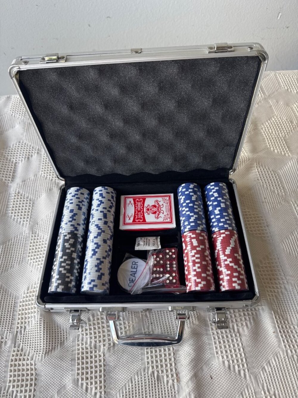 Poker Set With Aluminum Case Chips Cards Dice Dealer Button Iron Horse Design